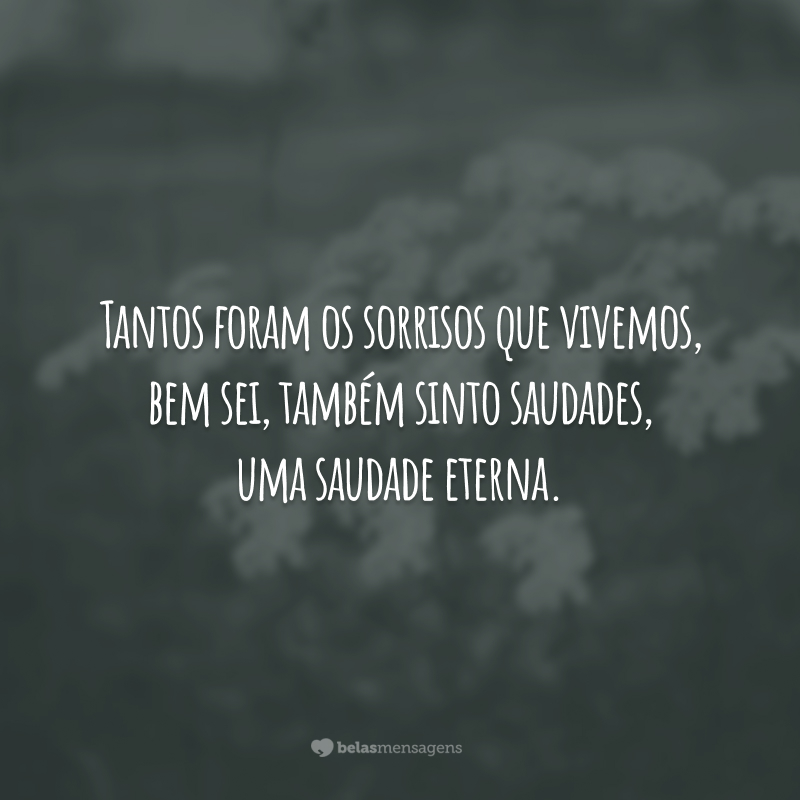 Tantos foram os sorrisos que vivemos, bem sei, também sinto saudades, uma saudade eterna.