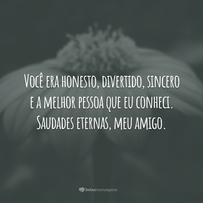 Você era honesto, divertido, sincero e a melhor pessoa que eu conheci. Saudades eternas, meu amigo.