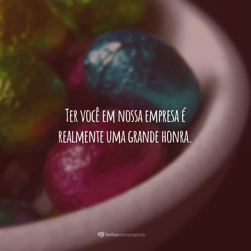 Ter você em nossa empresa é realmente uma grande honra. Nós estamos muito animados para trabalhar com você. Seja bem-vindo!