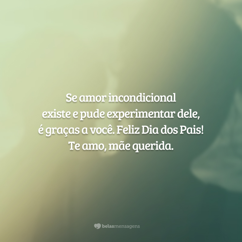 Se amor incondicional existe e pude experimentar dele, é graças a você. Feliz Dia dos Pais! Te amo, mãe querida.