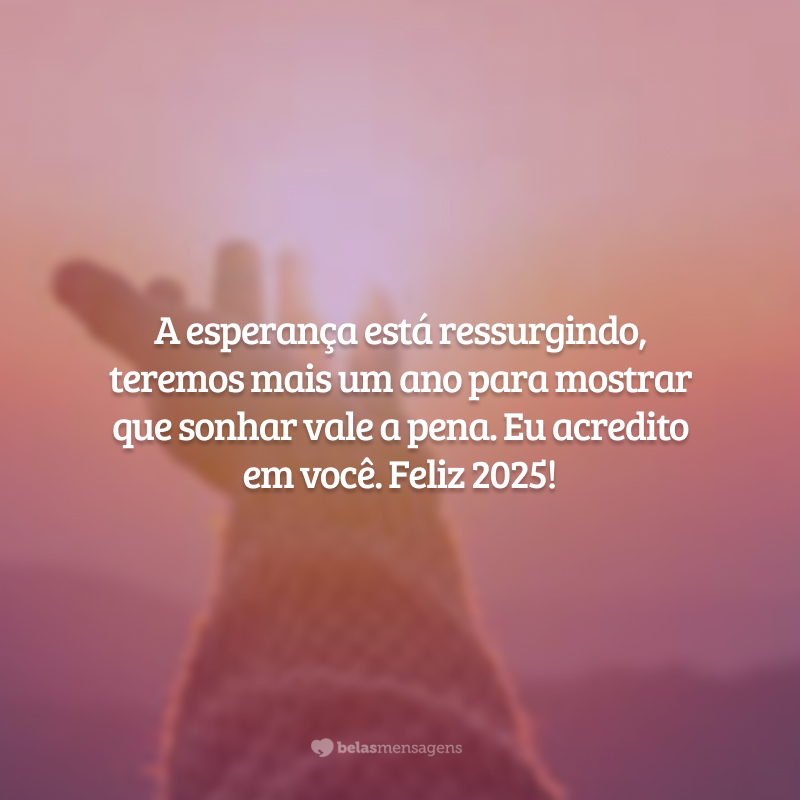 A esperança está ressurgindo, teremos mais um ano para mostrar que sonhar vale a pena. Eu acredito em você. Feliz 2025!