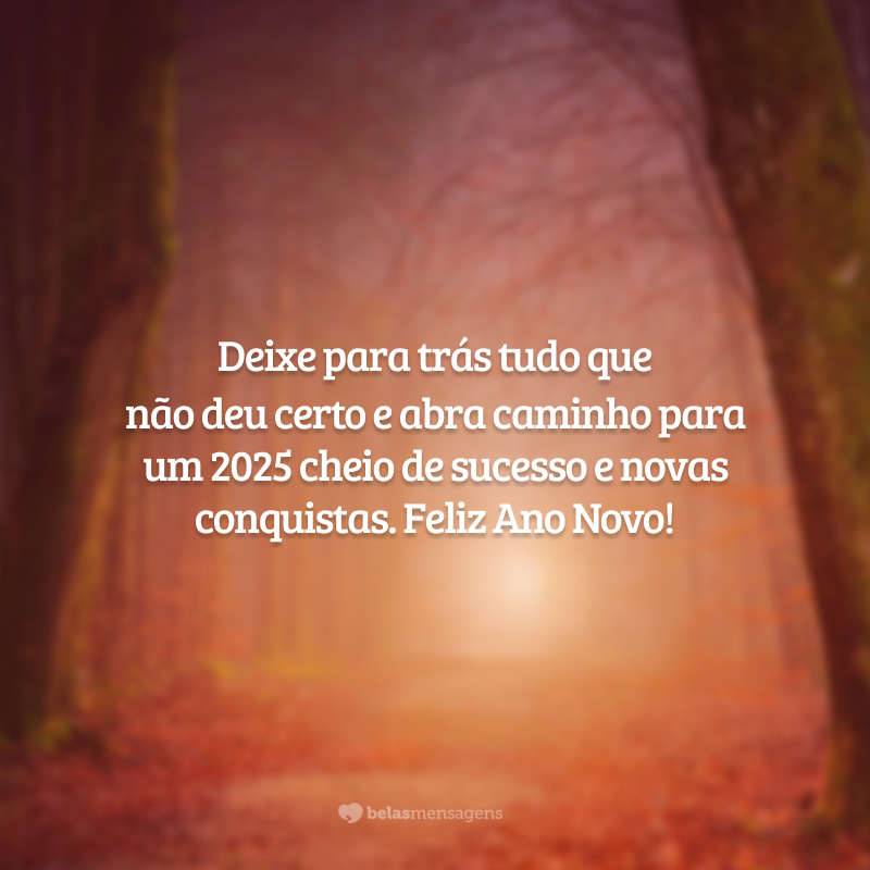 Deixe para trás tudo que não deu certo e abra caminho para um 2025 cheio de sucesso e novas conquistas. Feliz Ano Novo!