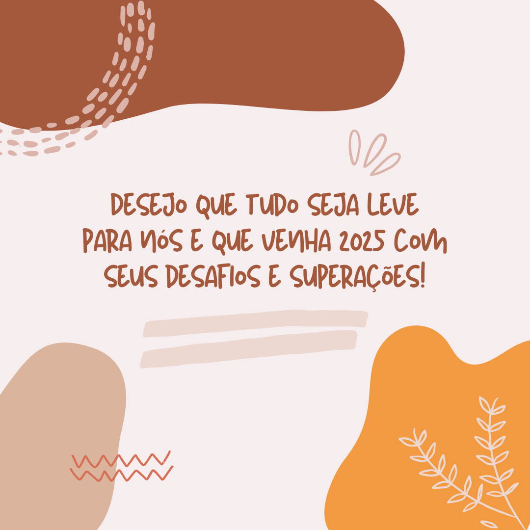 Desejo que tudo seja leve para nós e que venha 2025 com seus desafios e superações!