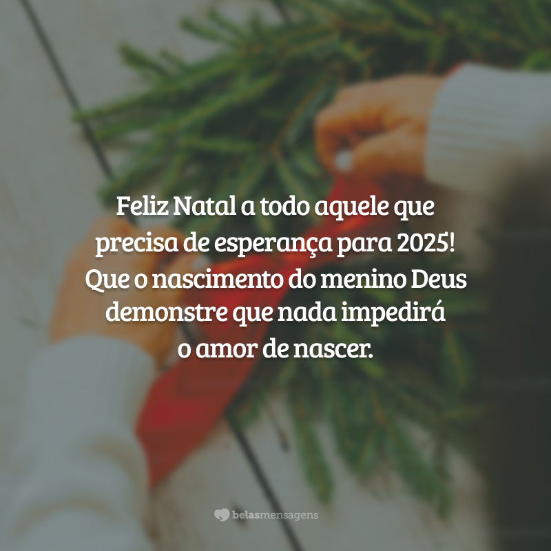 Feliz Natal a todo aquele que precisa de esperança para 2025! Que o nascimento do menino Deus demonstre que nada impedirá o amor de nascer.