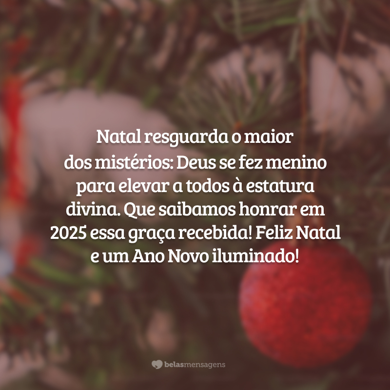 Natal resguarda o maior dos mistérios: Deus se fez menino para elevar a todos à estatura divina. Que saibamos honrar em 2025 essa graça recebida! Feliz Natal e um Ano Novo iluminado!