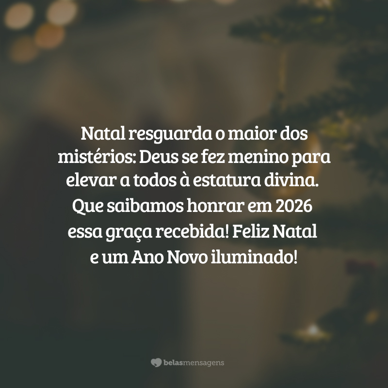 Natal resguarda o maior dos mistérios: Deus se fez menino para elevar a todos à estatura divina. Que saibamos honrar em 2026 essa graça recebida! Feliz Natal e um Ano Novo iluminado!