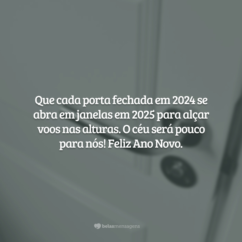 Que cada porta fechada em 2024 se abra em janelas em 2025 para alçar voos nas alturas. O céu será pouco para nós! Feliz Ano Novo.